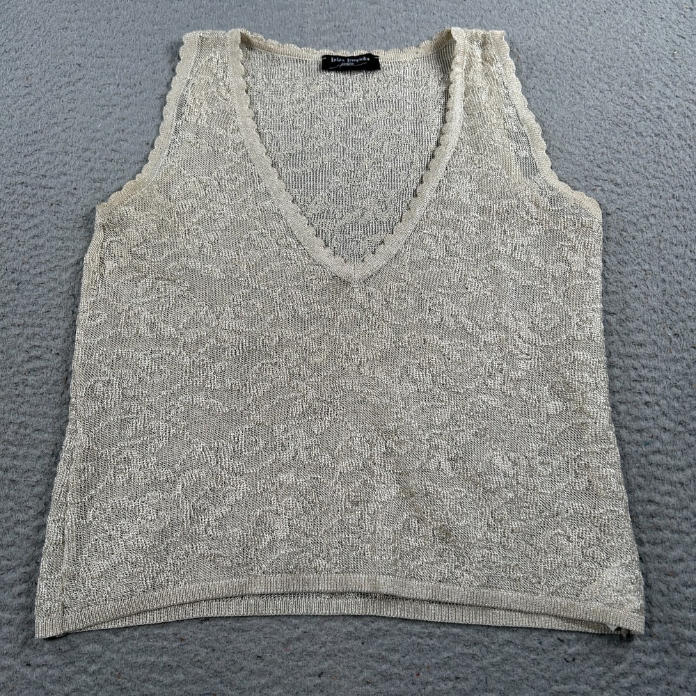 Lolita Lempicka Tank Top Womens 2 Beige Knitted Floral Minimalist Made In France
